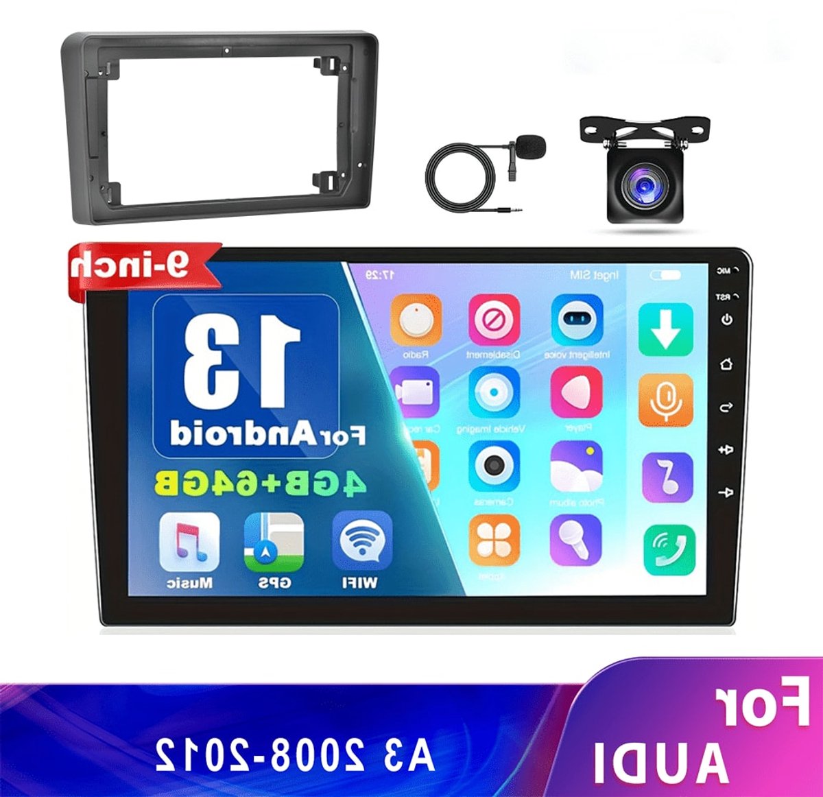 Autoradio – Autoradiosysteem – Multimedia Radio – Auto Entertainment – 9 Inch HD Scherm – Android 13 – CarPlay & Android Auto – Inclusief Achteruitrijcamera en Microfoon – Wifi en GPS