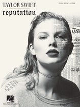 Zwart-wit albumhoes met Taylor Swift's gezicht, bedekt met tekst van "Taylor Swift".