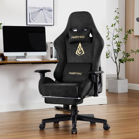 Gamingstoel - Computerstoel - Langdurig Gamen - Verstelbare Voetsteun - 54x40x126 CM - Zwart — afbeelding 3