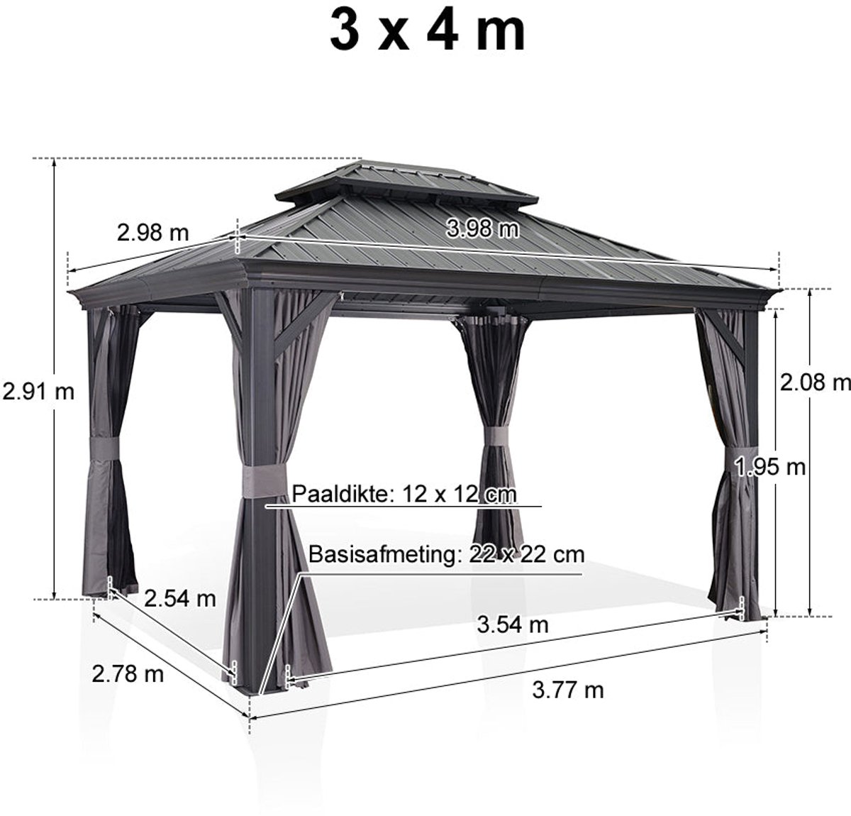 Purple Leaf Hardtop pavillon 4 x 3 m - gris luxe