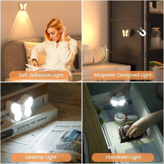 Namajunas - Nachtlampje volwassenen en kinderen - Dimbare Vlinder LED-nachtlampje - Slimme bewegingssensor nachtlamp met spotfunctie en 2 kleurtemperaturen - Magnetische oplaadbare nachtlampje voor slaapkamer, wand - 2 stuks van Merkloos — afbeelding 5