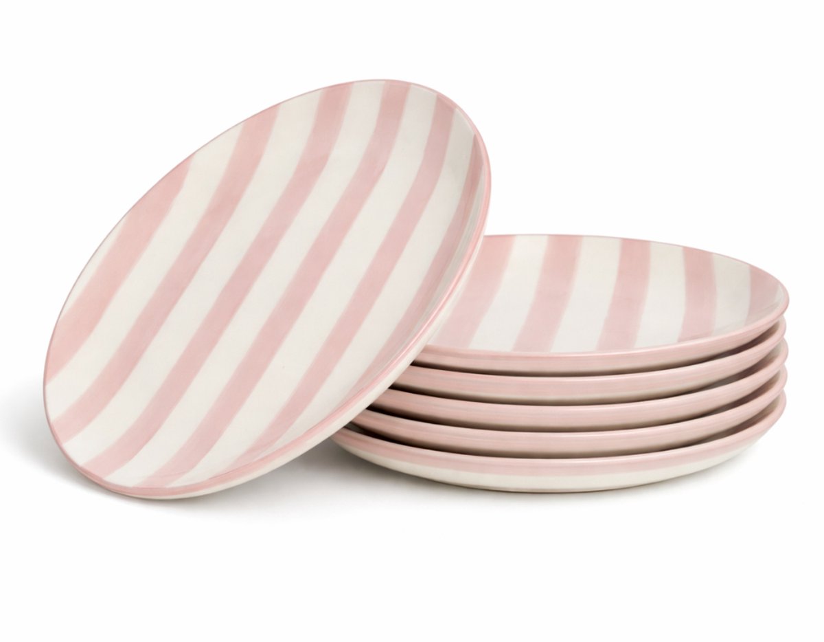 OTIX Dinerborden - 6 Stuks - Roze - Wit - Servies - Borden - Eetborden - 27 cm - MARINA