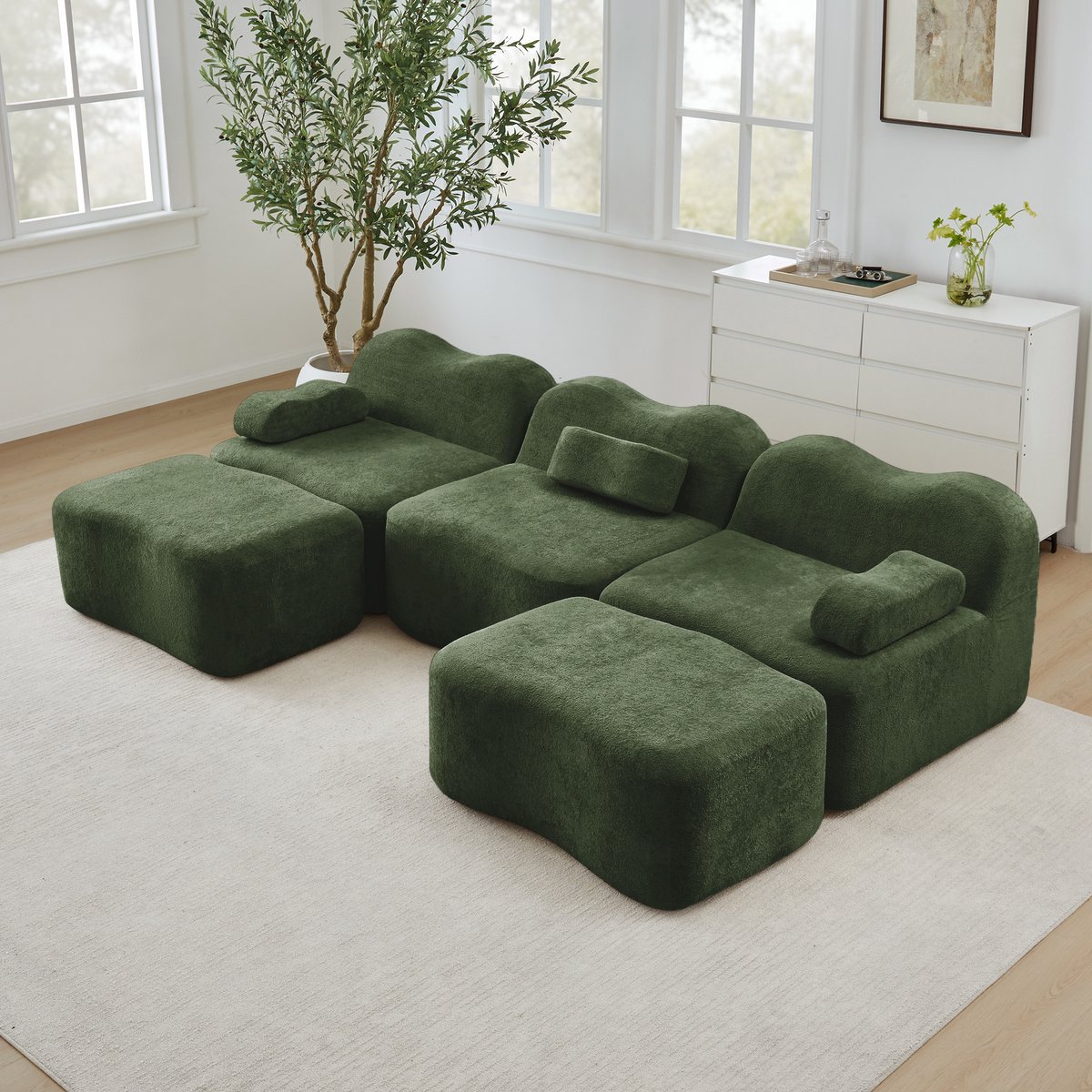 STILVORA Hoekbank 3-Zits - Modulair U-Vormig Boneless Sofa Met 2 Hockers - Voor Woonkamer 