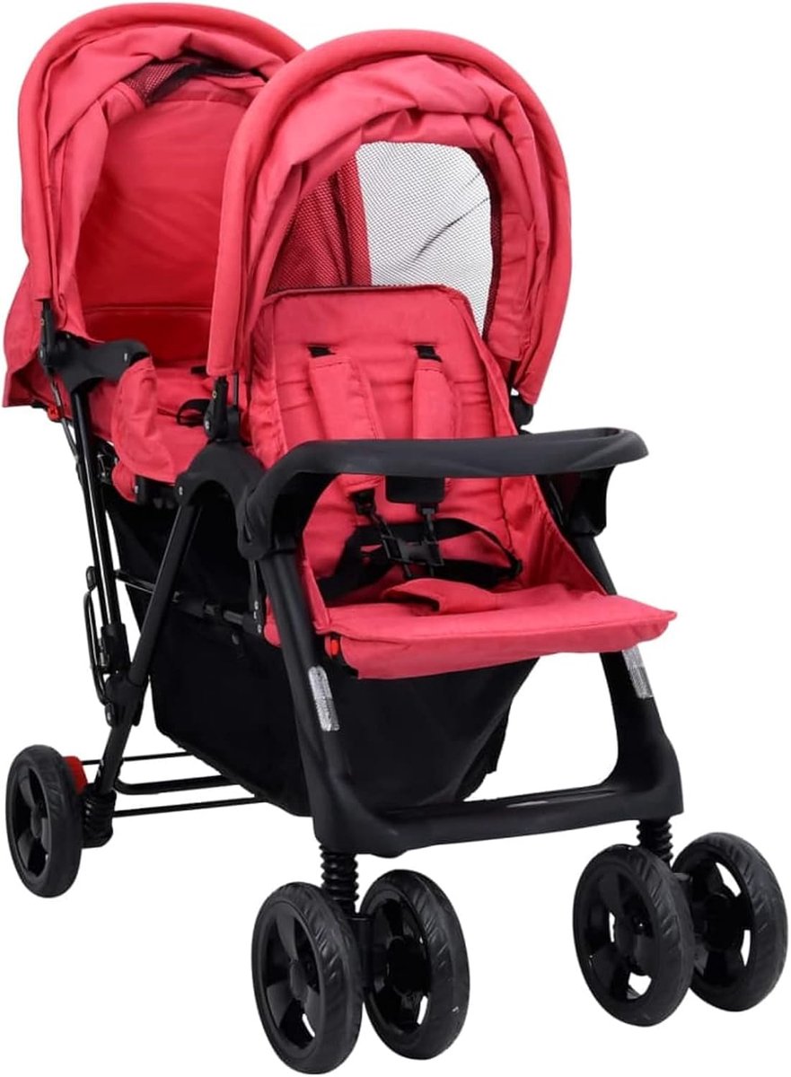 Dubbele Kinderbuggy - Reisbuggy Sportwagen - Kinderen Vervoeren - Inklapbaar Ontwerp - 123 x 53.5 x 112 cm - Rood