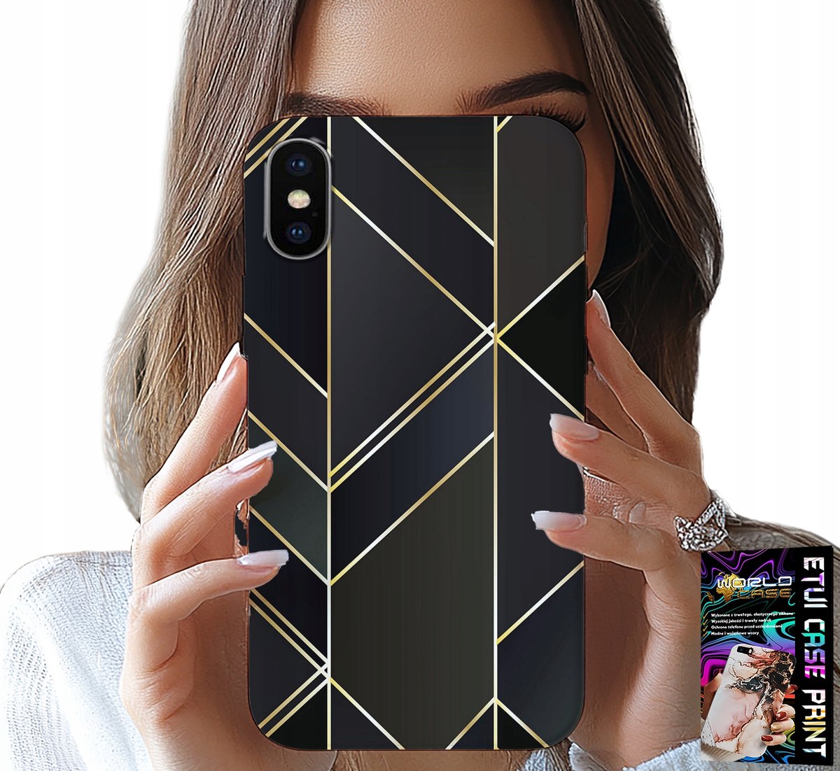 iPhone XS Max hoesje - Gouden frame, elegante patronen + glas