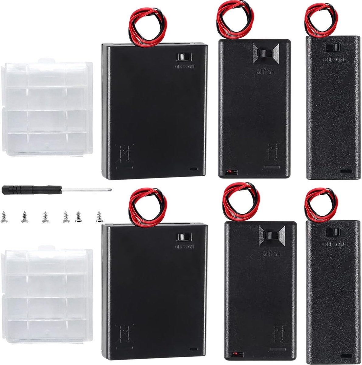 Batterijhouders Set - AAA Opslag - Elektronica Projecten - Met Aan/Uit Schakelaar - 6 Stuks - Zwart