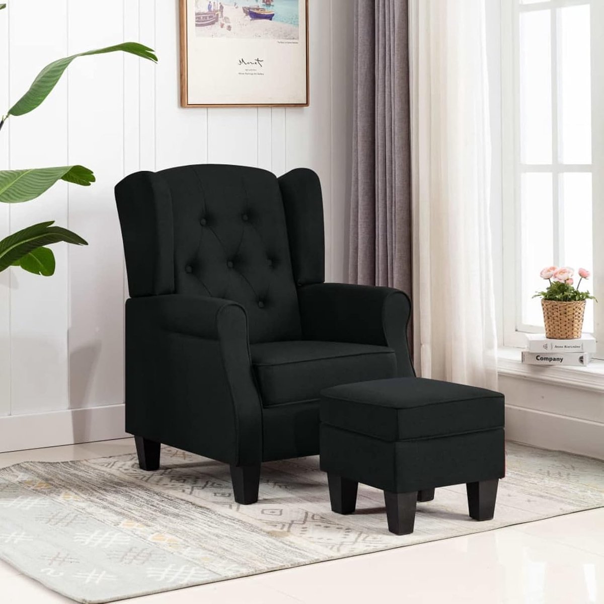 Fauteuil met voetenbank - Ontspanstoel relaxfauteuil - Comfortabel loungen - Hoge rugleuning dikke vulling