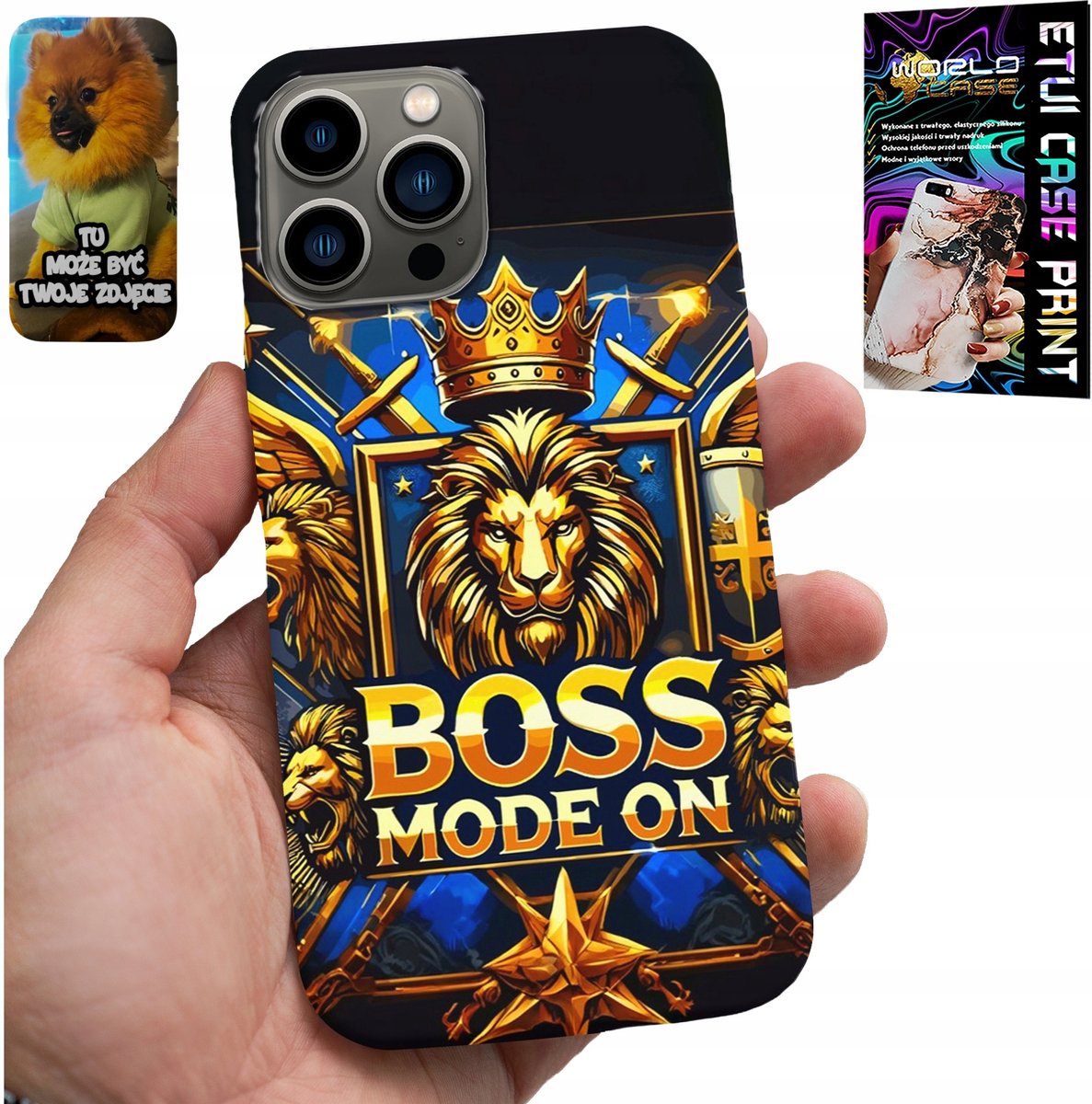 HOESJE VOOR IPHONE 13 PRO - BOSS LEEUW MET KROON OP DE WIJZERPLAAT + FOLIE