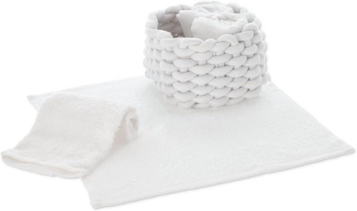 Washandjes Set - Badstof Doeken - Dagelijkse Verzorging - Met Mand - 30x30cm - Wit
