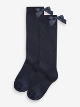 Next - Meisjes - Set van 2 paar katoenrijke kniekousen met strik - Blauw