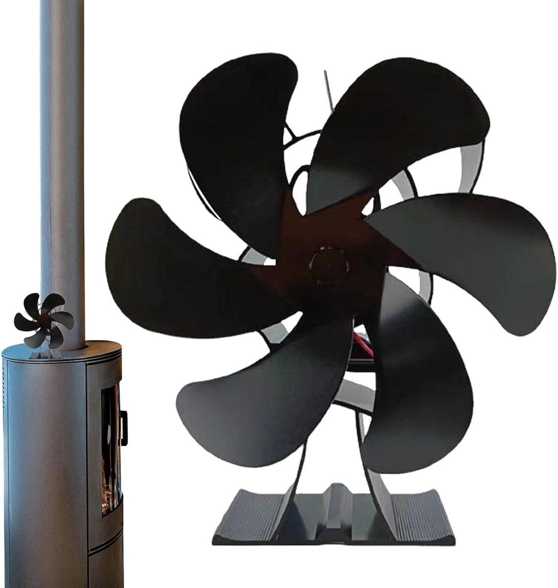 Warmte ventilator - Houtkachel ventilator - Efficiënt verwarmen - Zonder elektriciteit - 18x12x12 cm - Zwart