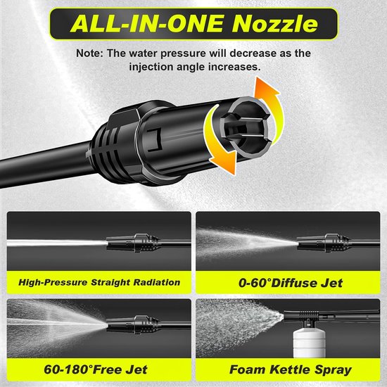 Cellista Hogedrukreiniger 2200W - Hogedrukspuit 180 Bar - terrasreiniger - Waterreiniger Auto - Hogedrukspuit Set - Verstelbare Nozzle 0-180° - 3600 PSI van Merkloos	 — afbeelding 3
