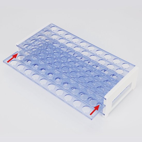 Reageerbuis rekje - Buizenhouder frame - Laboratorium experimenten - Drie niveaus afneembaar - 50 plaatsen 16 mm - Blauw — afbeelding 3