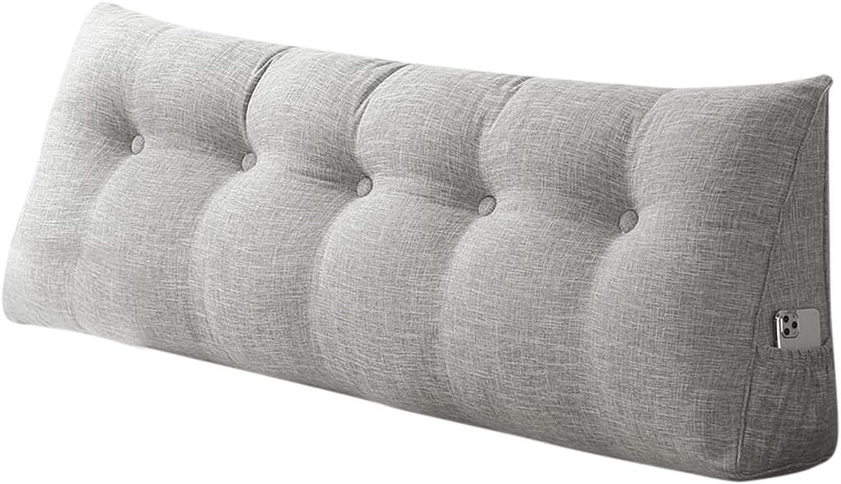 Driehoekig Wigkussen - Groot Leeskussen - Comfortabel Lezen - Afneembare Hoes - 160 x 50 cm - Lichtgrijs