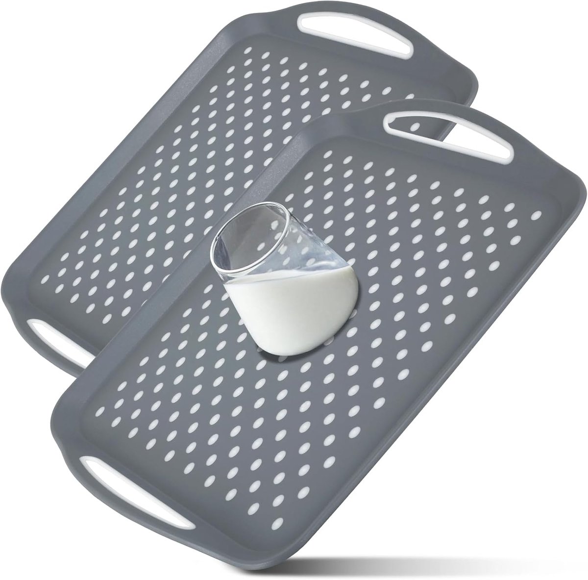 Dienblad set - Serveerschaal kunststof - Eten en drinken - Antislip ontwerp - 45 x 32 cm - Grijs