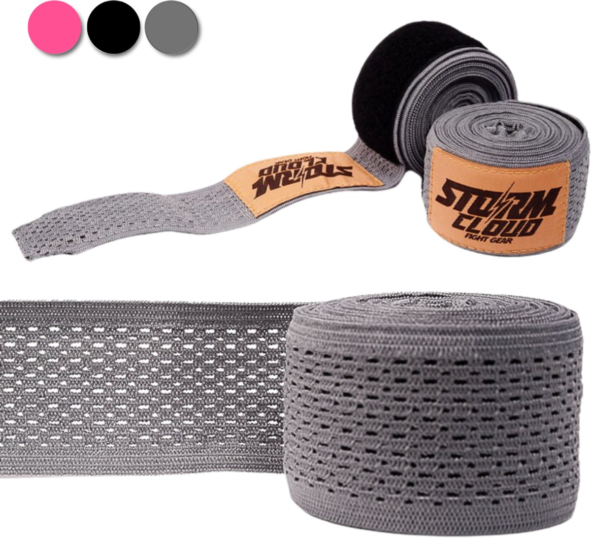 StormCloud HW MESH Serie - Elastische Boksbandages - 4m - Grijs - Ademend