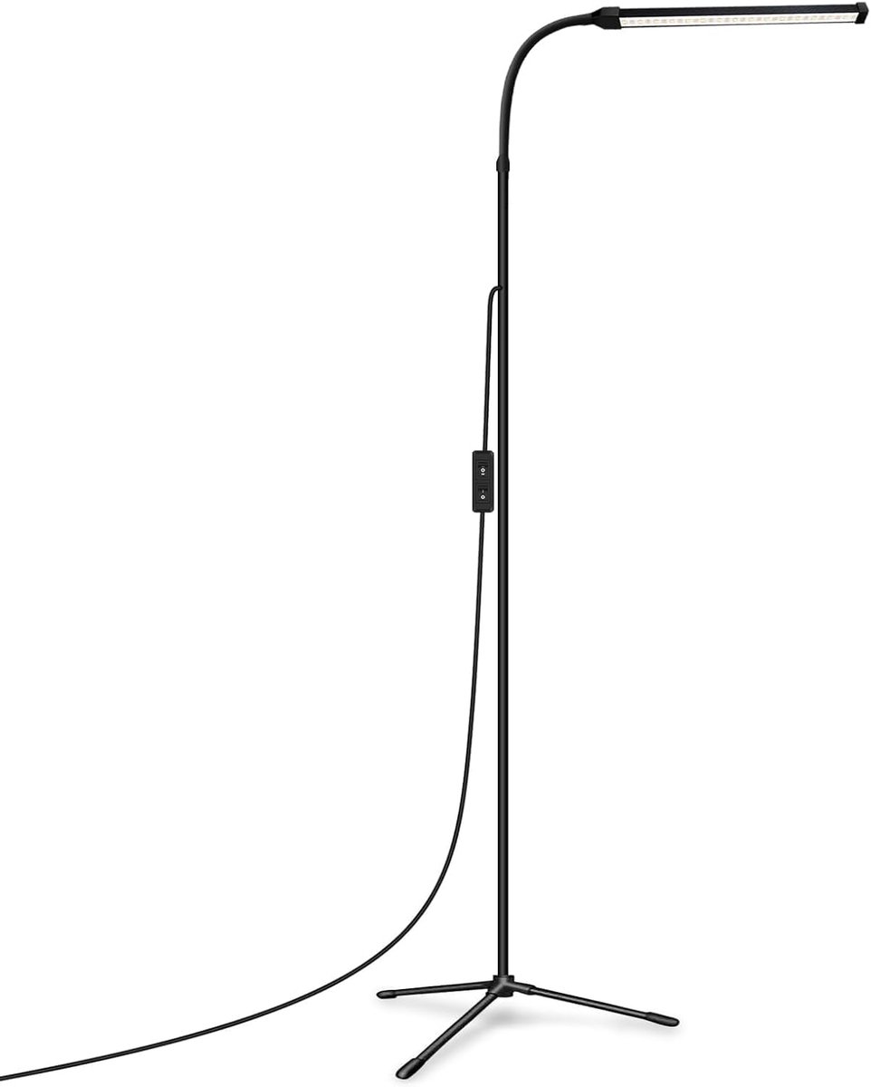 LED Vloerlamp - Dimbaar - 5W - Touchbediening - 3 Kleurtinten - Zwenkbaar - Moderne Leeslamp - Daglichtlamp - Zwart