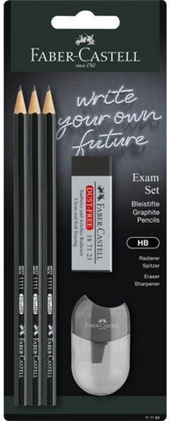 Faber-Castell schoolset - 3 stuks grafiet potloden 1111 - HB - gum + puntenslijper - zwart - FC-111183