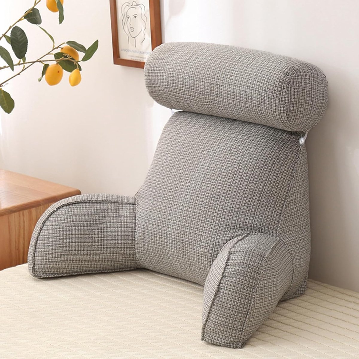 Leeskussen met armsteun - Bed rugleuning kussen - Ontspannen lezen - Afneembaar nekkussen - 75x40x40 cm - Lichtgrijs