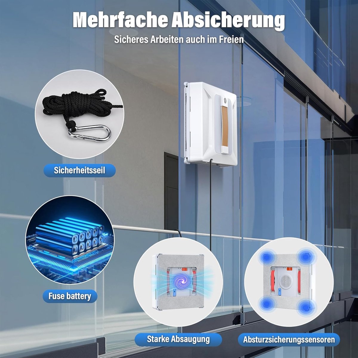 Robot Raamwasser - Elektrisch - Met Afstandsbediening - Met app besturing - Elektrische Ramenwasser 2800 Pa zuigkracht - Wit thumbnail 7