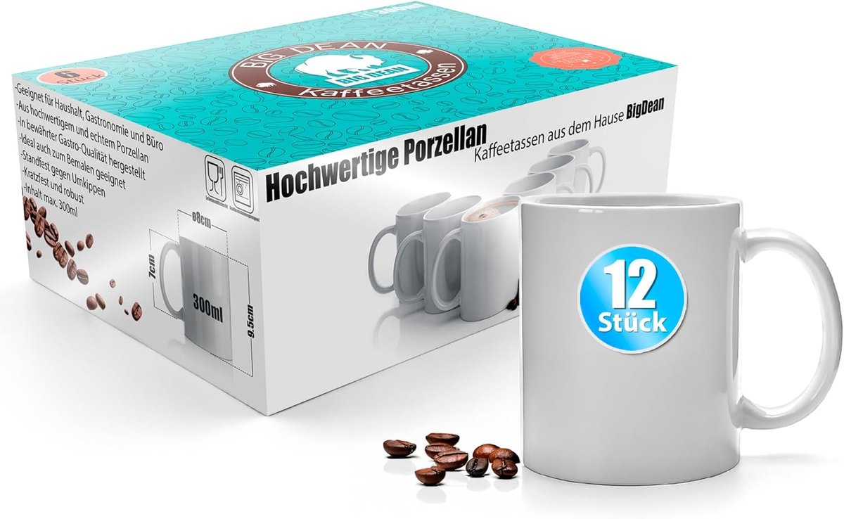 Koffiekopjes Set - Porseleinen Mokken - Warme Dranken - In Geschenkpakket - 300 ml - Wit