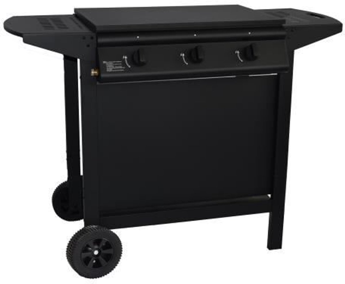 Gasbarbecue + bakplaat - GRILL GARDEN - Zwart - 3 branders - Met beschermkap - Piëzo-elektrische ontsteking