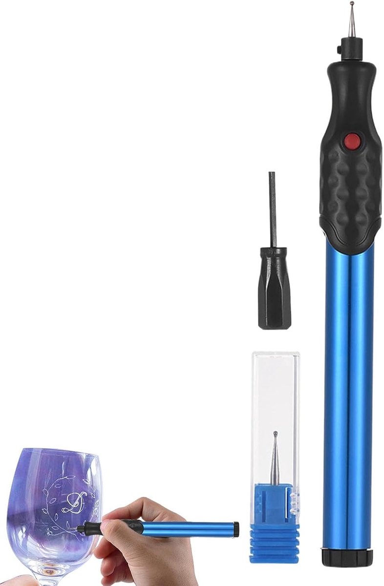Elektrische graveerpen - Draagbaar snijgereedschap - Metaal graveren - Accu-aangedreven draadloos - Blauw