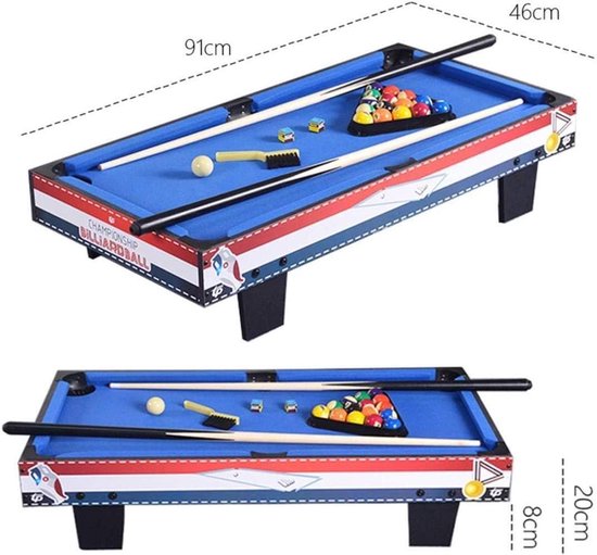 Biljarttafel - Mini Pooltafel - Kinderspel - Compleet met accessoires - 91 cm - Blauw van Merkloos — afbeelding 4