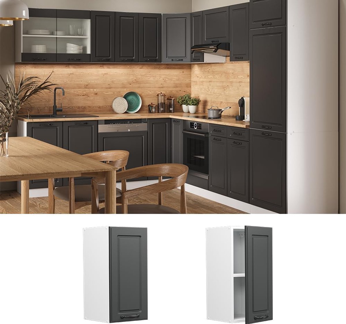Hangkast Keuken - Wandkast Keukenkast - Opbergen Keukenspullen - Verstelbare Plank - 30 x 60 x 31 cm - Antraciet Landhuis