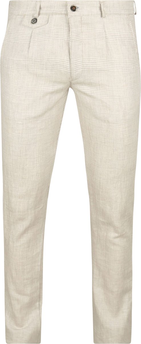 Suitable Chino broek Linen Blend Ruiten Beige - Maat 56 - Heren - Mannen broeken