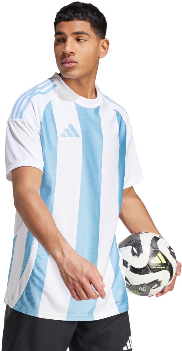 adidas T-shirt Heren Striped 24 Jersey Wit-Hemelsblauw - Maat 2XL