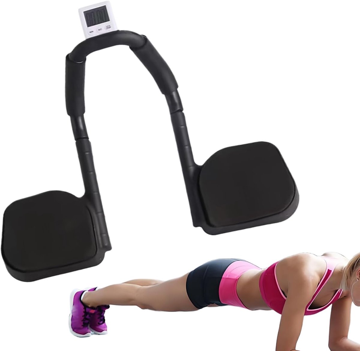 Buikspieroefenapparaat - Core Trainer - Thuis Trainen - Met Ingebouwde Timer - 28x20x10cm - Zwart