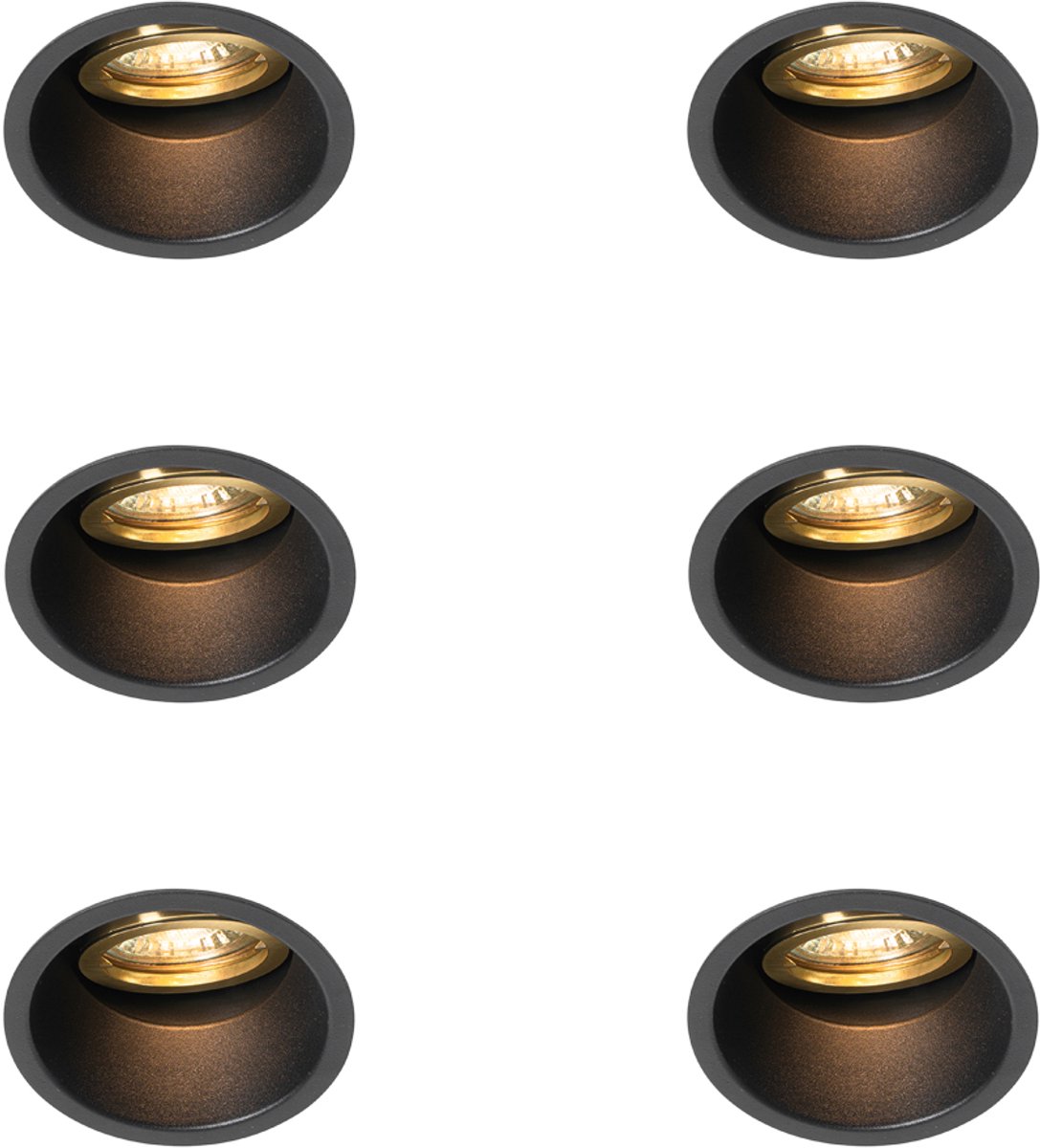 QAZQA 104844 - Inbouwspot - 6 stuks - Ø 8.8 cm - Zwart Goud - Woonkamer | Slaapkamer | Keuken