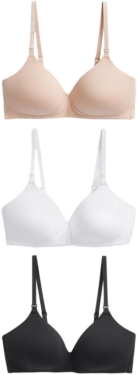 Next Dames - B-G verpakking van 3 ultiem comfortabele voedingsbeha's van katoenmix - Zwart Nude