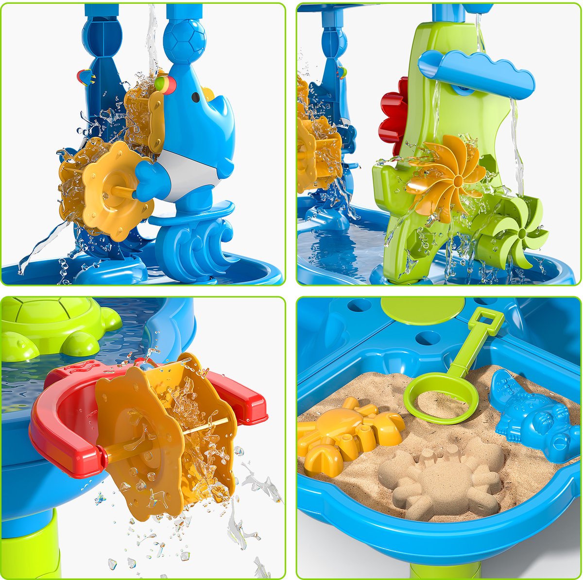 Zand- en Watertafel met Waterval – Speeltafel Kinderen – 4 Laags Waterbaan met Accessoires – Educatief Buitenspeelgoed — afbeelding 3