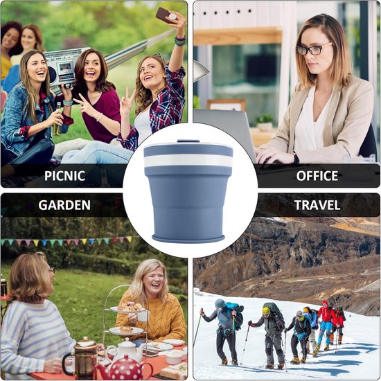 Opvouwbare Koffiemok - Reisbeker Rietje - Coffee To Go - Licht en Lekvrij - 350 ml Inhoud - Blauw — afbeelding 3