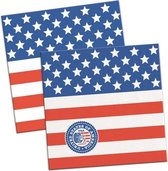 60x Amerikaanse vlag/USA themafeest servetten 25 x 25 cm papier - Thema papieren wegwerp tafeldecoraties