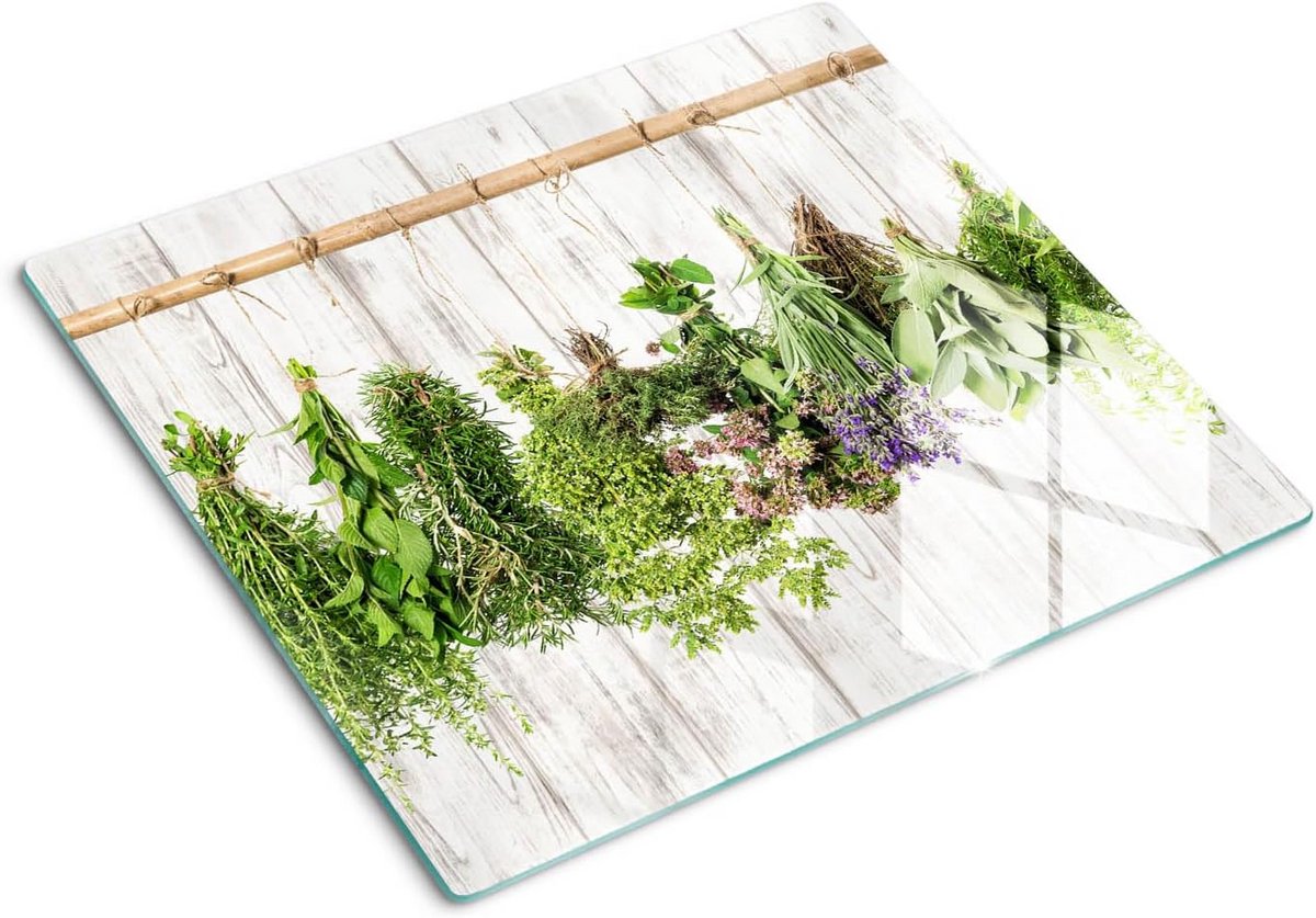 Glazen Keuken Achterwand en Snijplank met Kruidenprint 60x52 cm