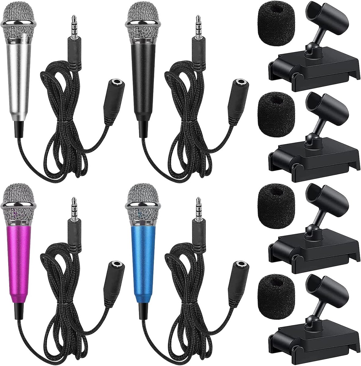 Set van 4 Mini Microfoons - Draagbaar voor Karaoke, ASMR & Opnames - 3.5mm Jack voor Telefoon & Laptop