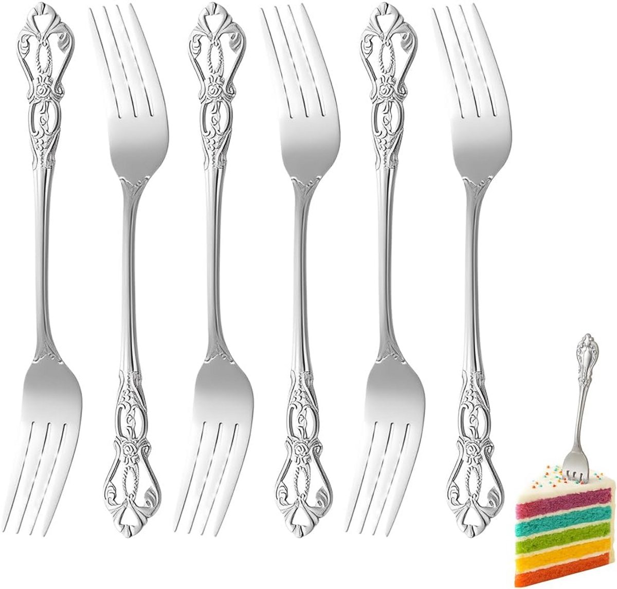 Set van 6 Taartvorkjes Hoogglans Roestvrij Staal 16,8 cm Vaatwasserbestendig