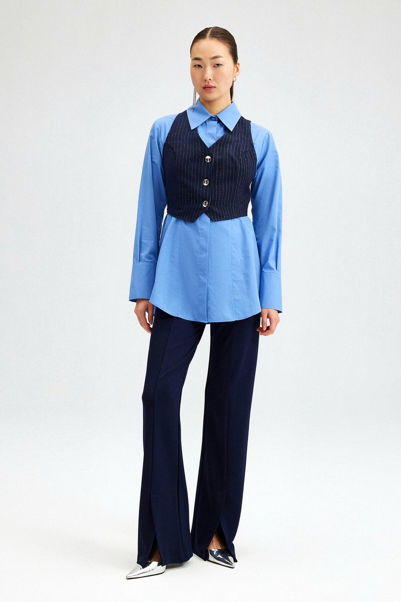 Touché Privé - Gestreepte gilet met knopen - Marine - Dames