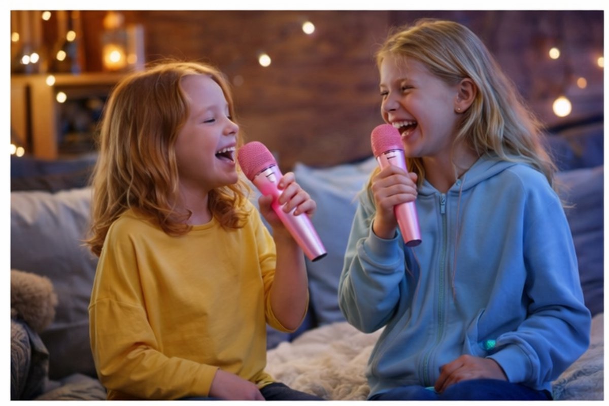 Eisenz Karaoke Speaker met 2 Microfoons – Draadloze Bluetooth Speaker voor Kinderen & Volwassenen – AUX / USB / TF Kaart – Draagbaar – EZ081 | Paars Karaoke Set