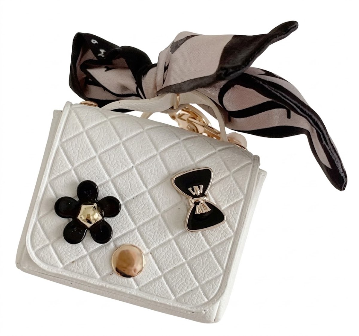 Wit hoesje voor oordopjes dames met strik en decoratieve details geschikt voor AirPods 4 kunstleer hardcase met ring en lint