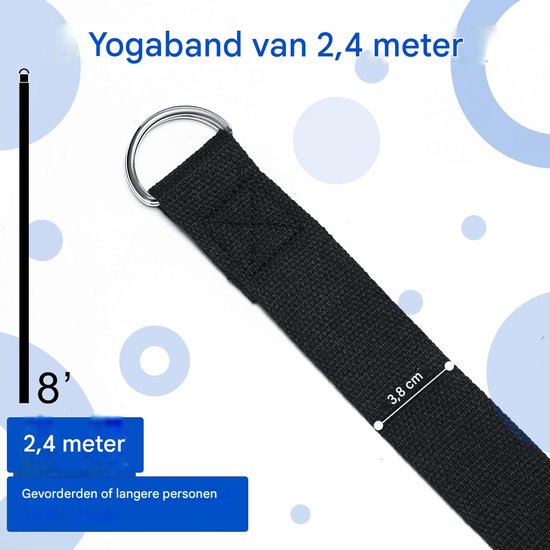 longziming-Yoga Riem - Yoga strap - Stretch Band - Pilates - 6 stuks - 2,4 meter - 3,8 cm breed - D-vormige metalen gesp - Antislip katoen-polyester - Zwart & paars - Voor flexibiliteit, rekken en yogahoudingen - Zwart — afbeelding 3