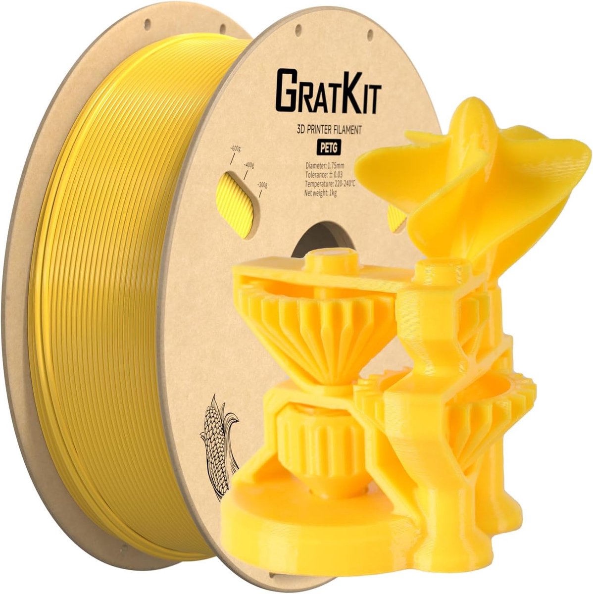 3D Printer Filament - PETG Spoel - Modellen Printen - Hoge Maatnauwkeurigheid - 1.75mm 1kg - Geel
