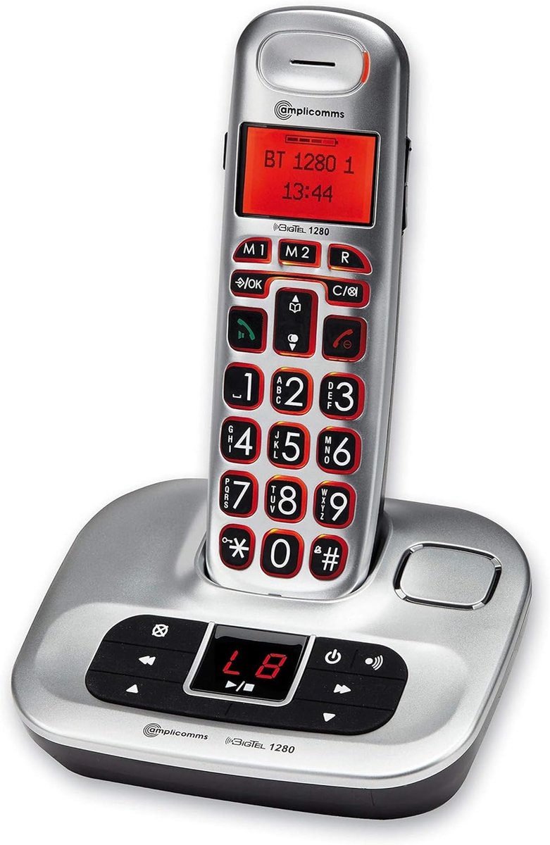 Draadloze telefoon met antwoordapparaat en versterking