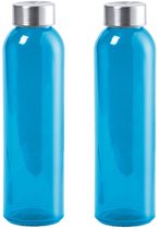 Waterfles/drinkfles AQUAMAN - 2x - glas - Blauw - met RVS dop - 500 ml - Sportfles - Bidon