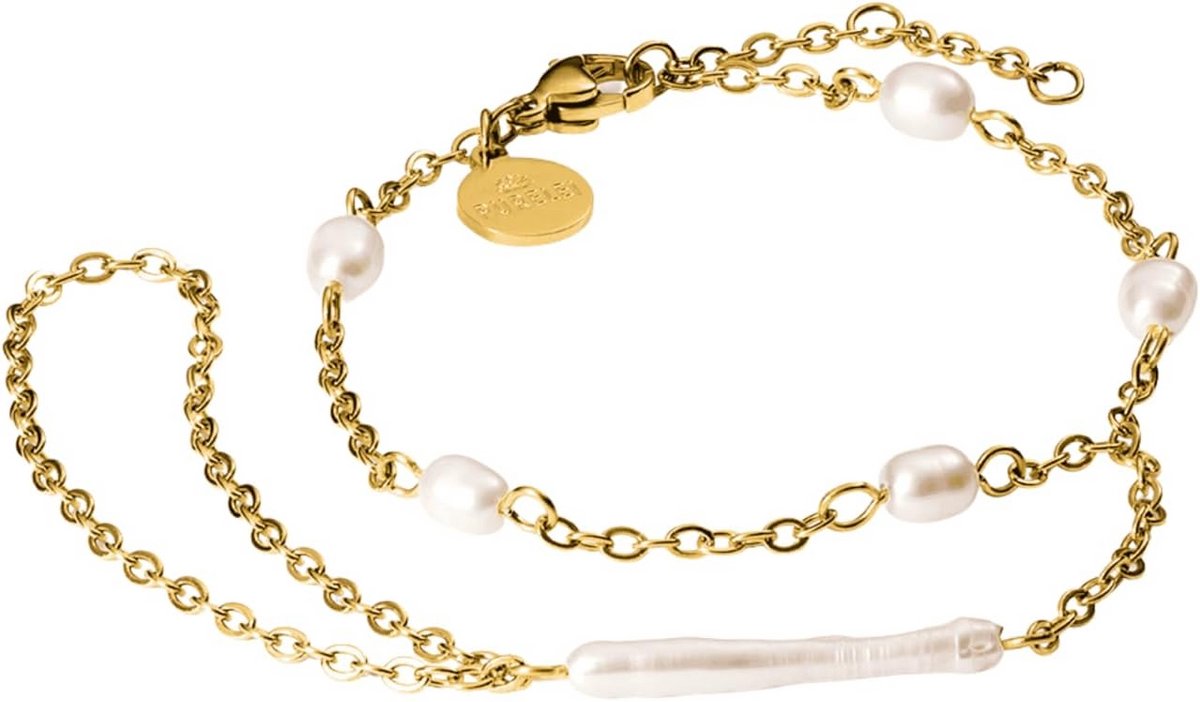 Baroque Parel Armband - Handketting Y2K - Feestelijk Accessoire - Unieke Natuurlijke Parel - Verstelbaar 16-19cm - Goudkleurig