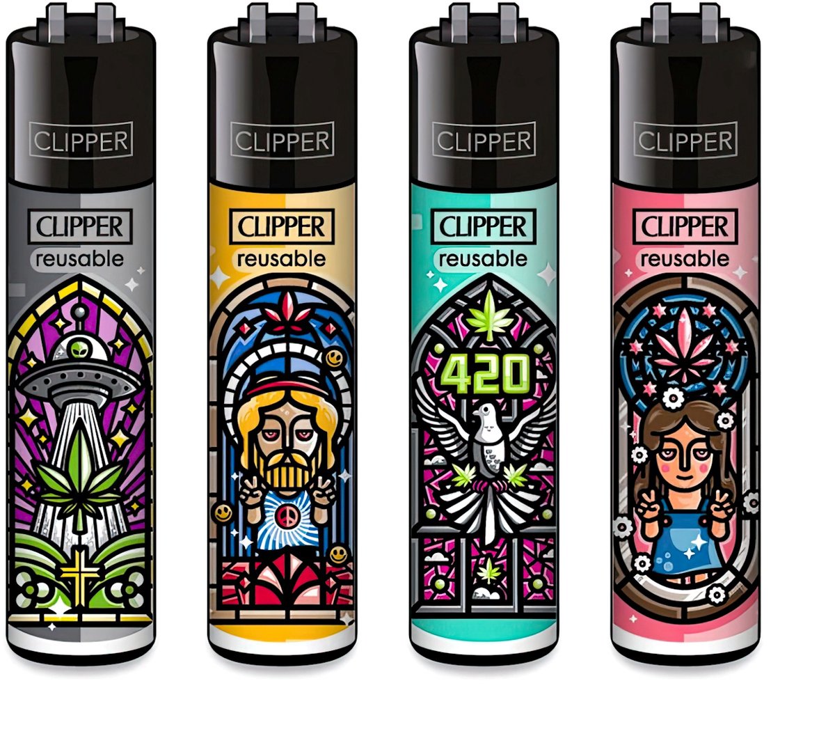 Clipper Classic Large Aanstekers "Church Windows" (4 Stuks)