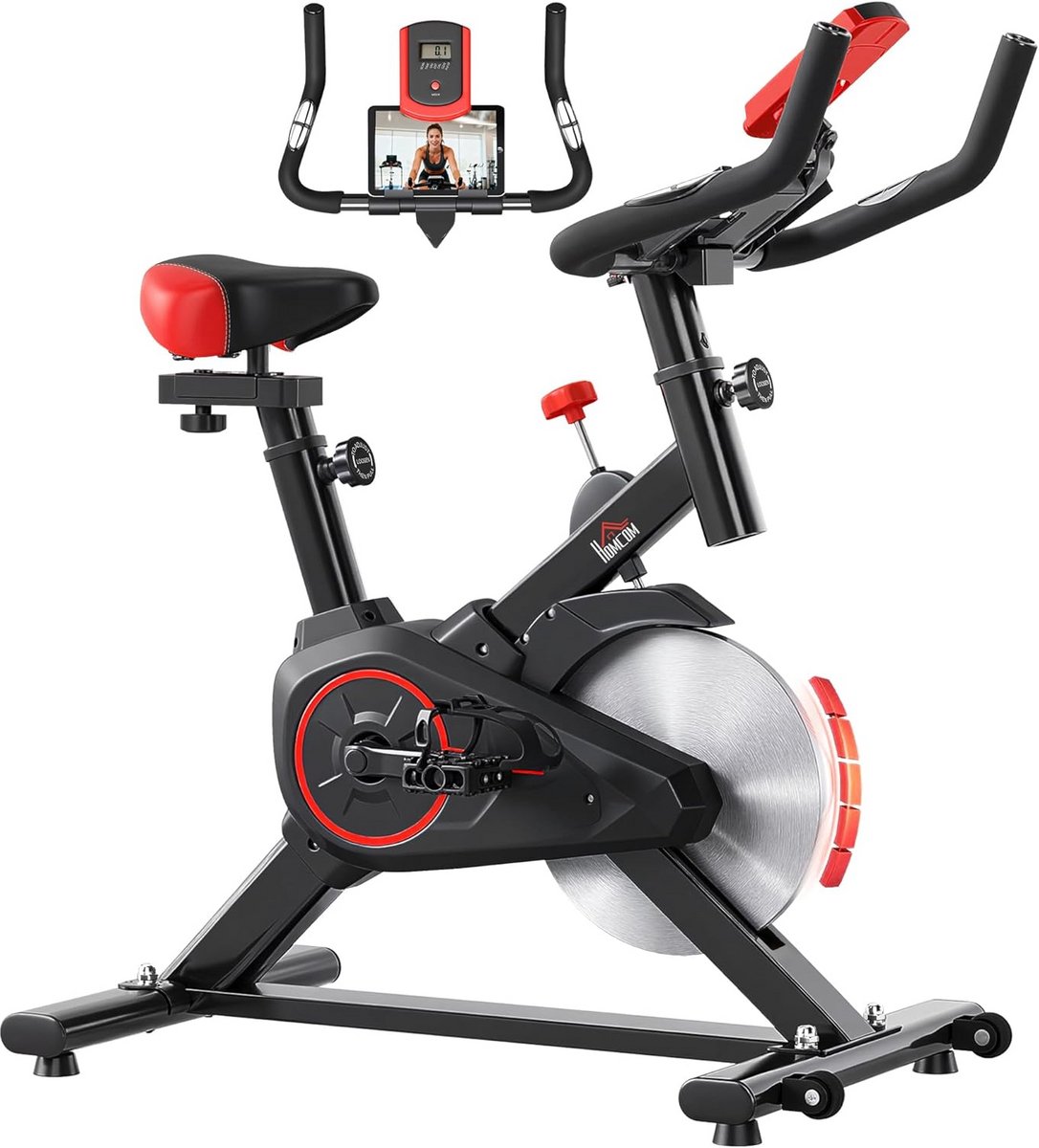 Indoor Fiets - Hometrainer Fitness - Cardio Training - Traploos Instelbaar - 102 x 47 x 114 cm - Zwart Rood